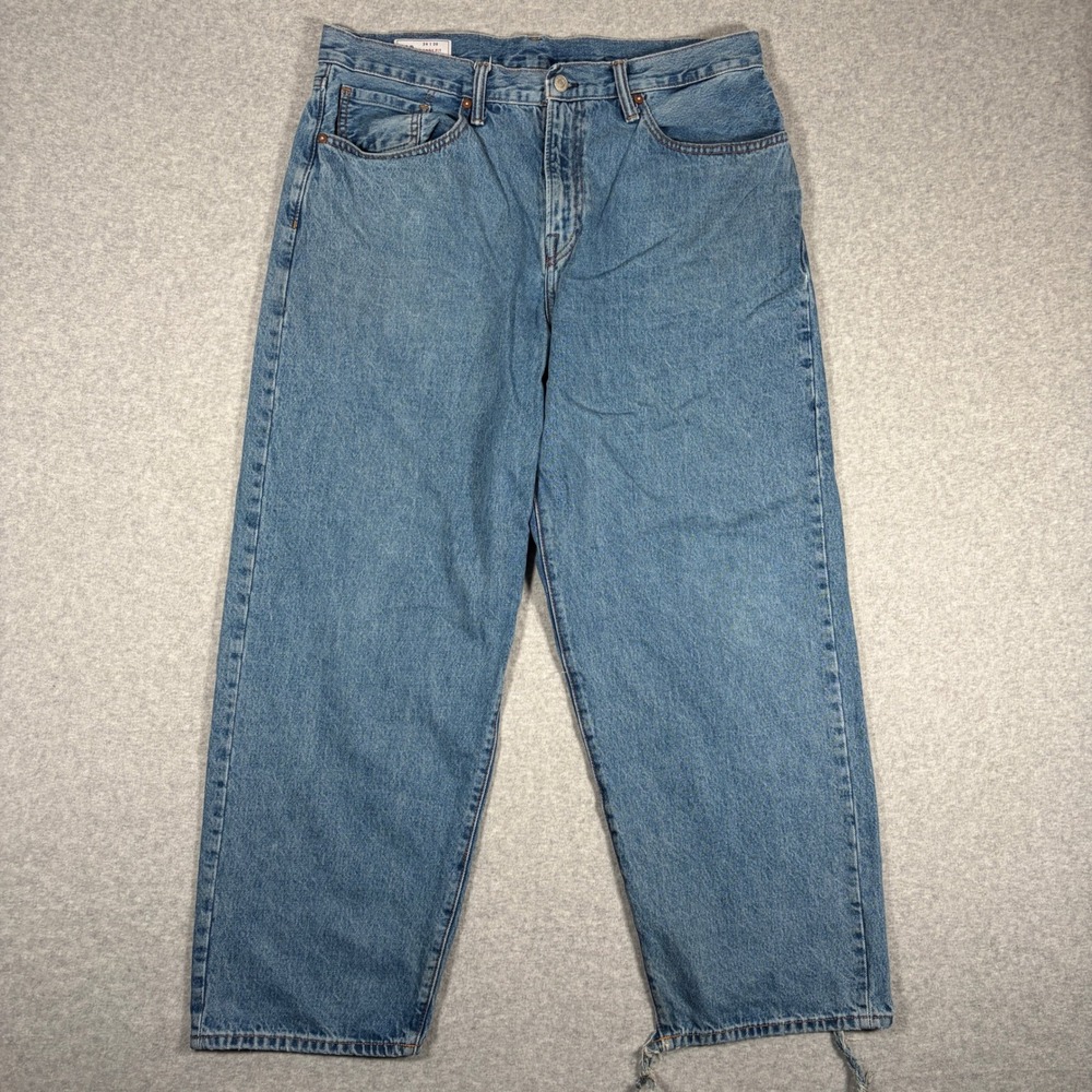 Gap Baggy Fit Jeans Mens 34x30 (36x28) Blue Denim Distressed Wide Leg Y2K Grunge